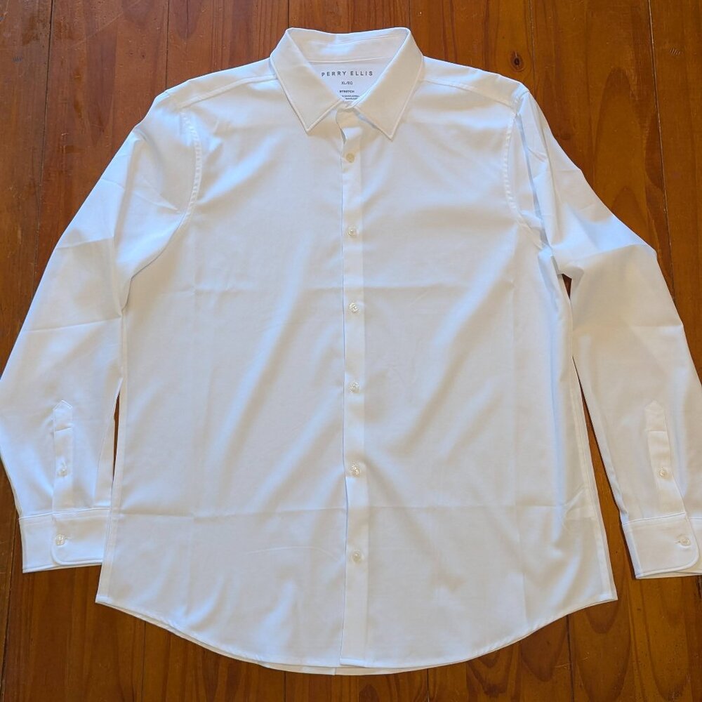Perry Ellis Men’s Stretch Button-Down Shirt – White, Size XL
